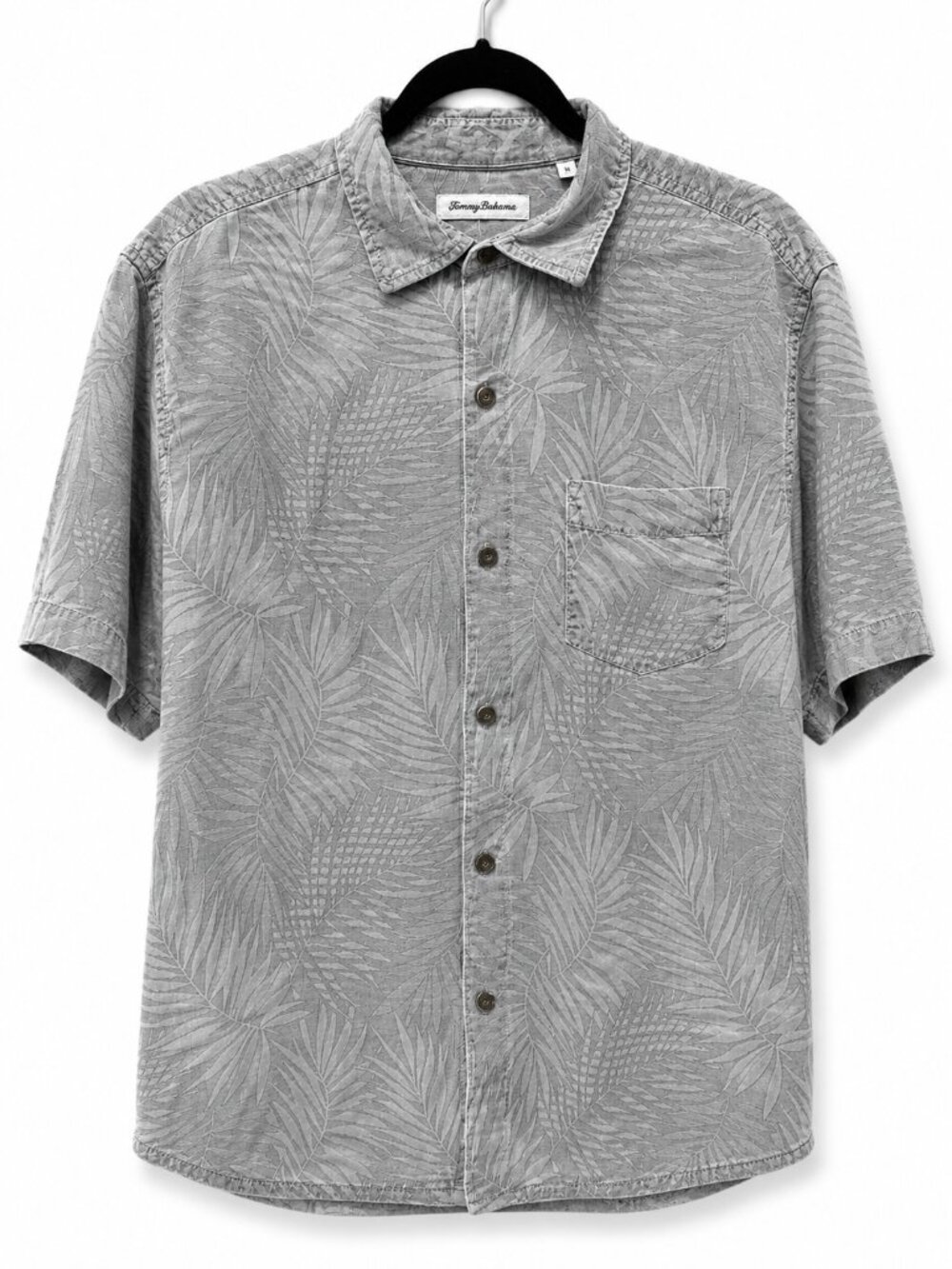 Tommy Bahama Men’s Medium Gray 100% Silk Tropical Palm Print Button Up Shirt